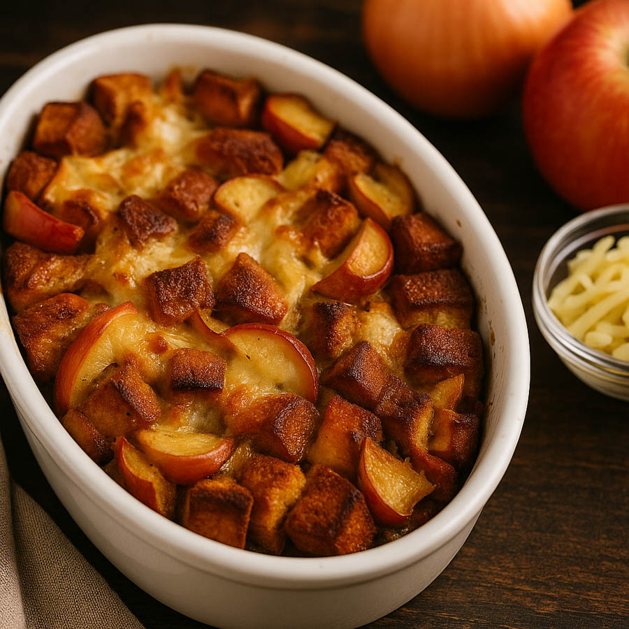 Caramelized Onion Apple Bread Pudding alone